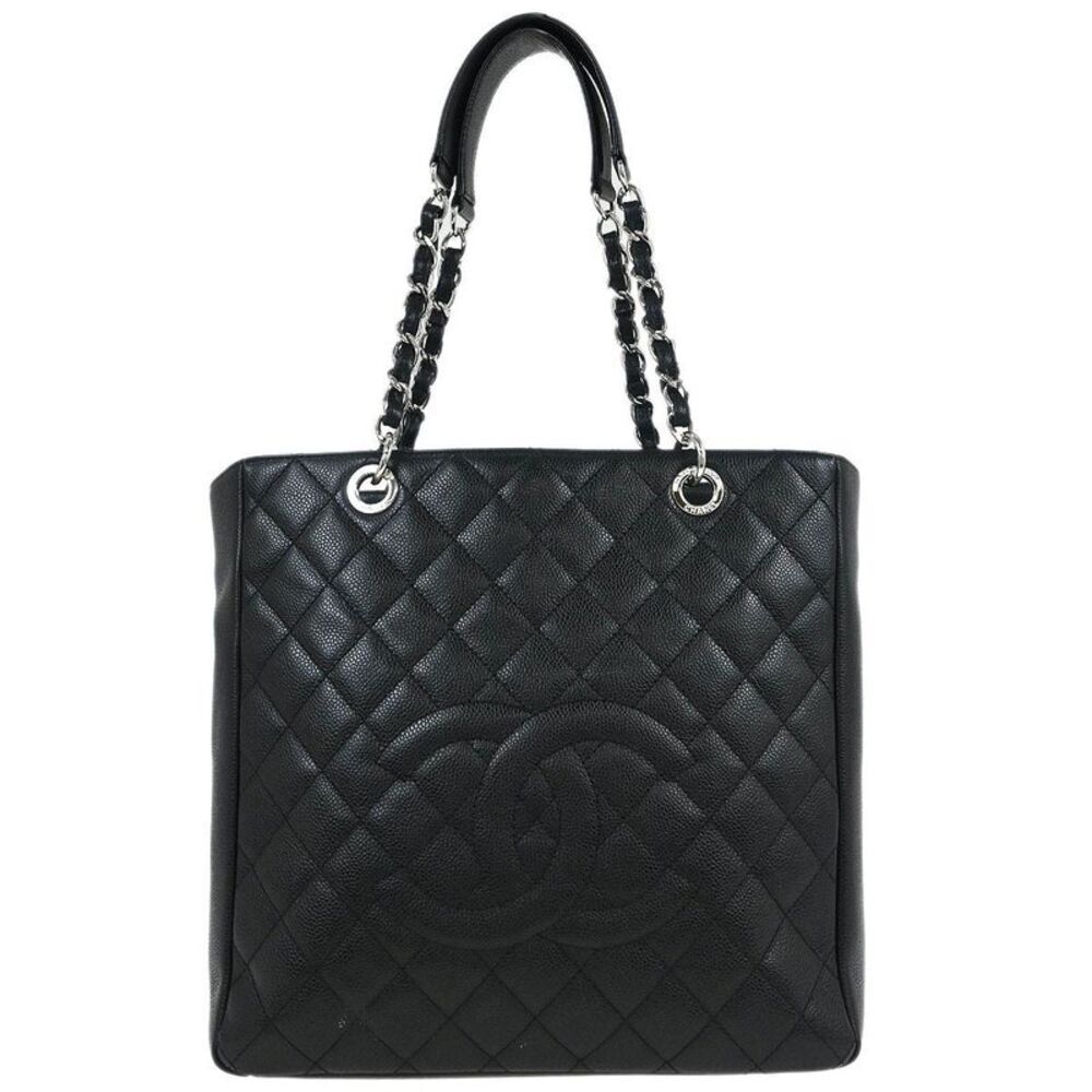Chanel Petite Shopping Tote Quilted Caviar Black Leather Tote Bag Bag